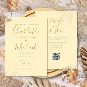 Convites Casamento Código QR Amarelo e Dourado Buttercup
