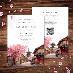 Convites Casamento Código QR Aquarela em Kyoto Japão
