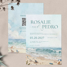 Casamento Código QR Aquarela Praia Verão Céu Azul