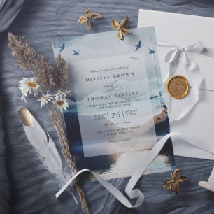 Convites Casamento Código QR Aquarela Rústica Lago da Monta