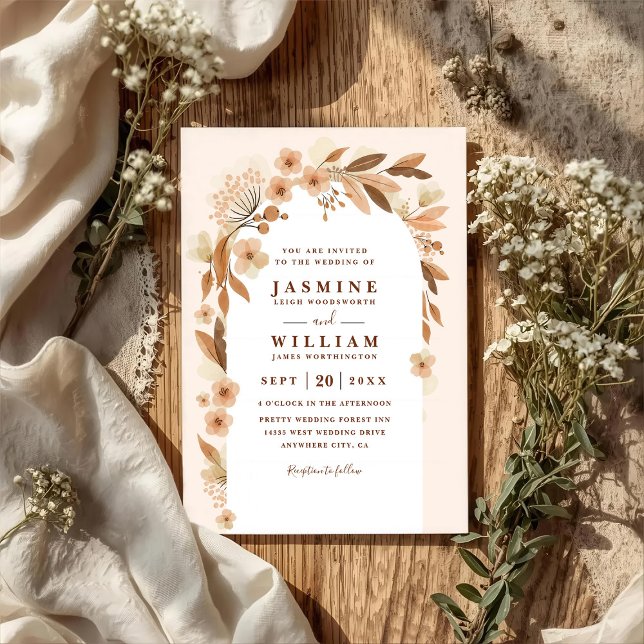 Convites Casamento Código QR Arco Floral Outono Boho Elegan (Criador carregado)