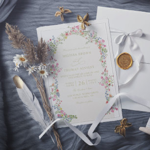 Convites Casamento Código QR Arco Floral Romântico Delicado