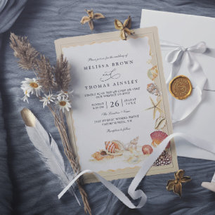 Convites Casamento Código QR Areia do Mar Praia Conchas Ele