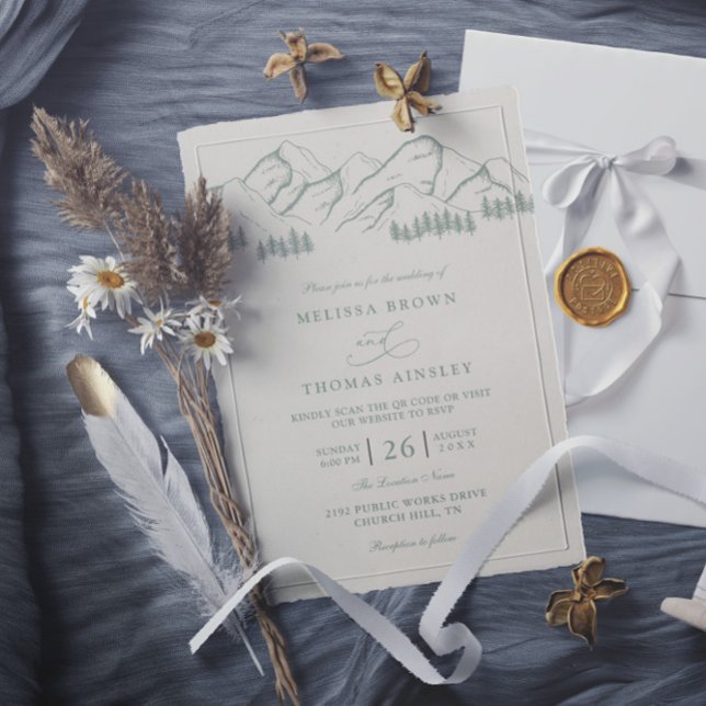 Convites Casamento Código QR Árvore de Pinheiro da Montanha (Criador carregado)