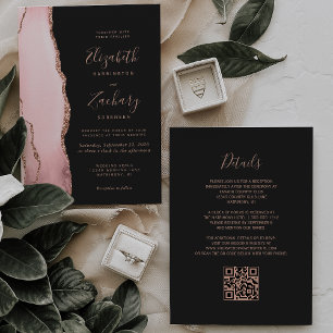 Convites Casamento Código QR Bege Rosa Ágata Escuro