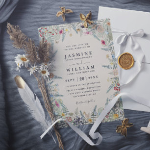 Convites Casamento Código QR Bege Samambaia Flor Silvestre 