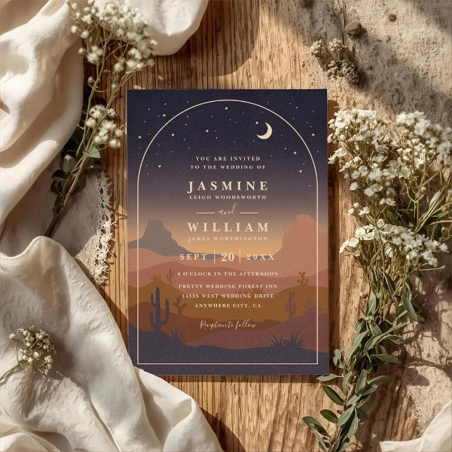 Convites Casamento Código QR Boho Deserto Lua Rústico Elega (Criador carregado)