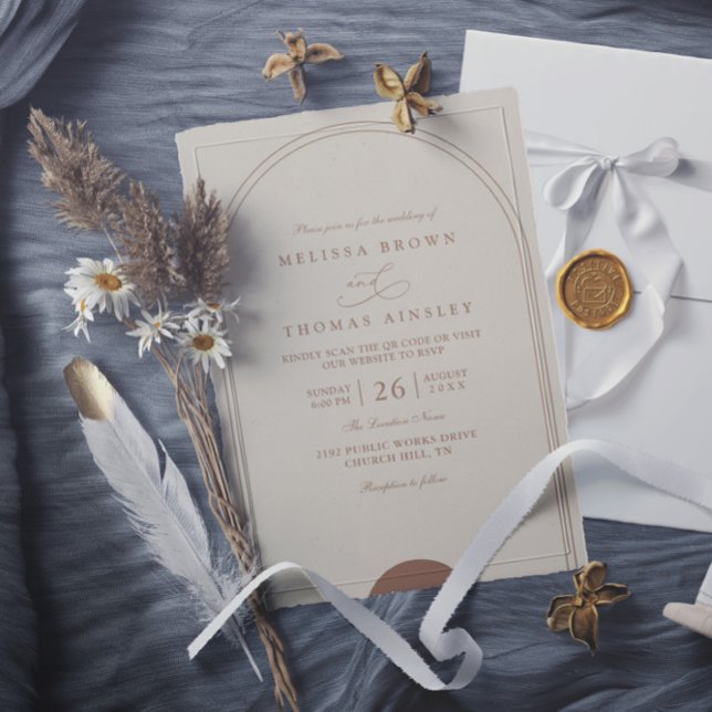Convites Casamento Código QR Boho Elegante Chic Arco Minima (Criador carregado)