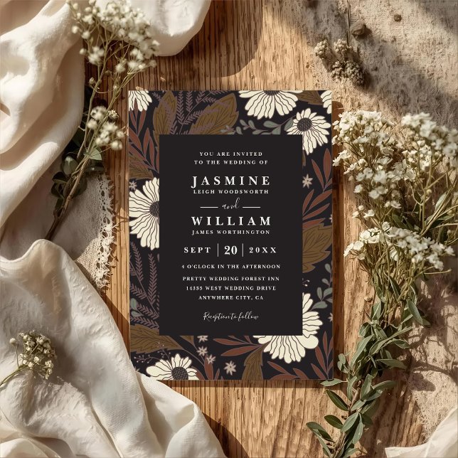 Convites Casamento Código QR Boho Floresta Flores Rústico C (Criador carregado)