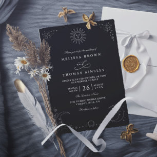 Convites Casamento Código QR Boho Noite Estrelada Lua Místi