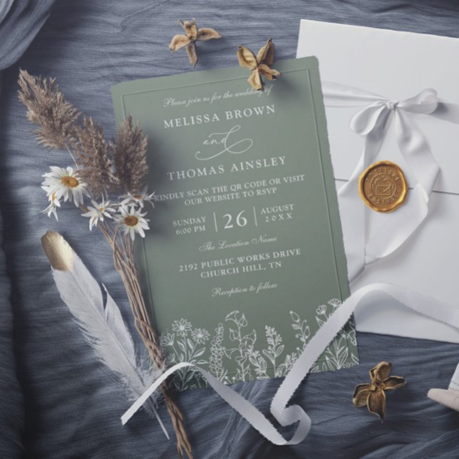 Convites Casamento Código QR Boho Orçamento Flor Silvestre  (Criador carregado)