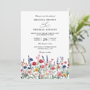Convites Casamento Código QR Boho País Rústico Flor Silvest