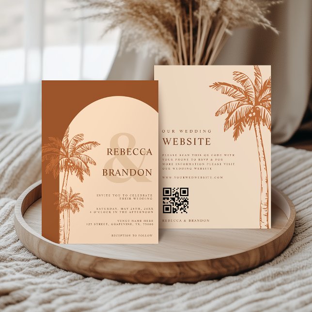 Convites Casamento Código QR Boho Praia Terracota (Criador carregado)