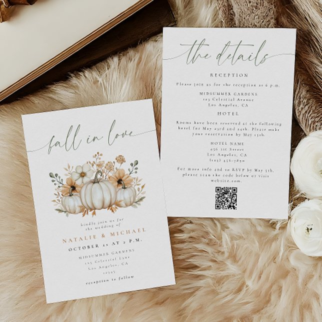 Convites Casamento Código QR Boho Pumpkin Fall in Love (Criador carregado)