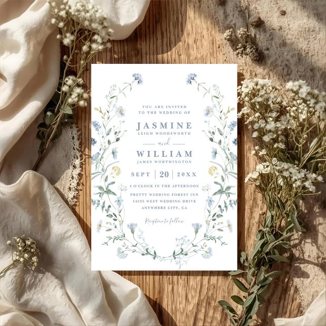 Convites Casamento Código QR Boho Rústico Flor Silvestre Az (Criador carregado)