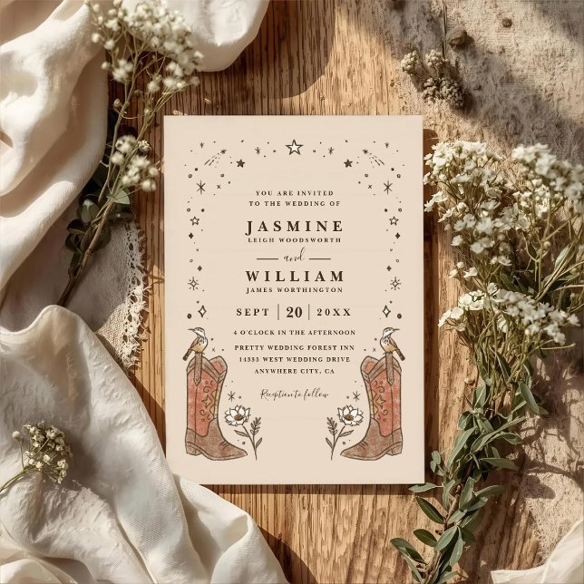 Convites Casamento Código QR Boho Sudoeste Campo Chic (Criador carregado)