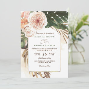 Convites Casamento Código QR Boho Tropical Floral Deserto C