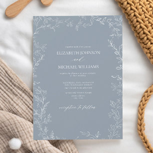 Convites Casamento Código QR Botânico Azul Empoeirado