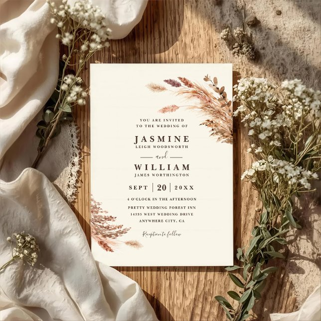 Convites Casamento Código QR Botânico Boho Pampas Suave (Criador carregado)
