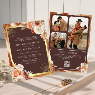 Convites Casamento Código QR Café Floral Terracota
