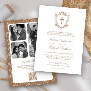 Convites Casamento Código QR Católico Bege Vitoriano