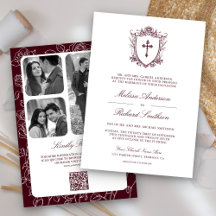Casamento Código QR Católico Burgundy Vitoriano
