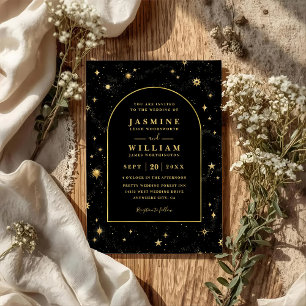 Convites Casamento Código QR Celestial Místico Estrelas do