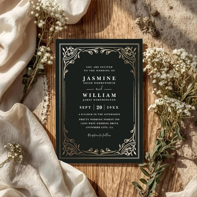 Convites Casamento Código QR Chic Elegante Moldura Floral V (Criador carregado)