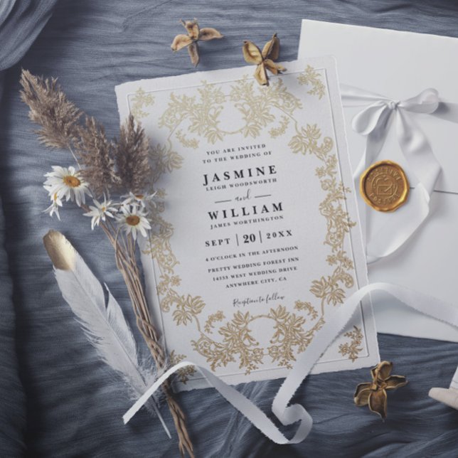 Convites Casamento Código QR Clássico Elegante Vintage Rend (Criador carregado)