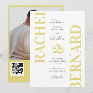 Convites Casamento Código QR com Tipografia Amarela e Verde