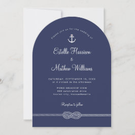 Convites Casamento Código QR Corda Âncora Azul Marinha Náut