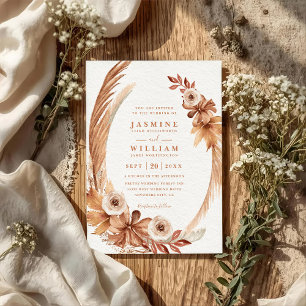 Convites Casamento Código QR Coroa Aguarela Boho Elegante