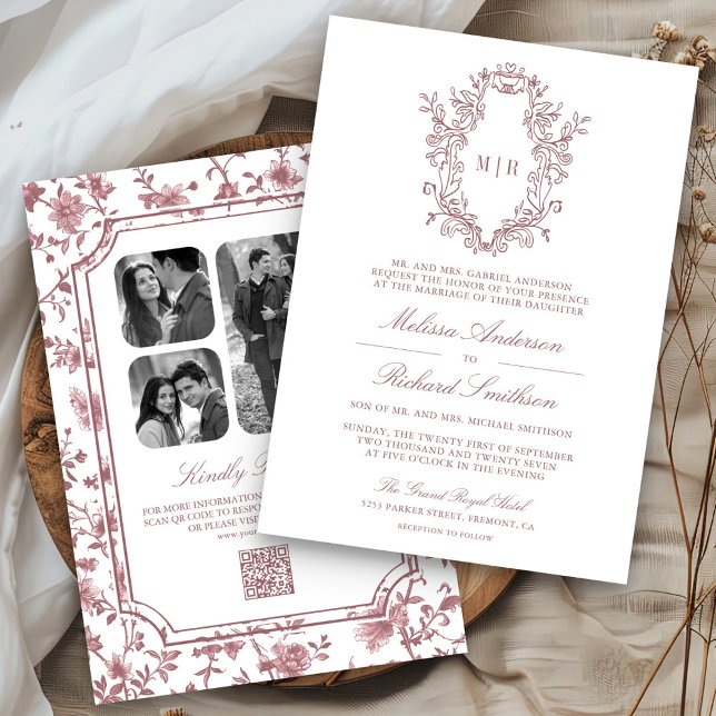 Convites Casamento Código QR Crista Roseira Empoeirada de C (Criador carregado)