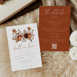 Convites Casamento Código QR da Abóbora Floral Apaixonar