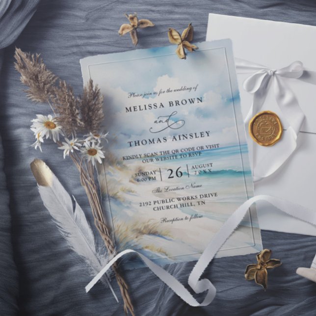 Convites Casamento Código QR da Praia Costeira Oceânica em  (Criador carregado)