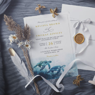 Convites Casamento Código QR da Tartaruga Marinha Azul Luar