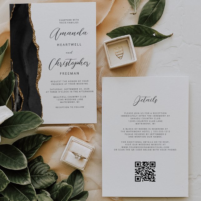 Convites Casamento Código QR de Ágata Ouro Preto (Criador carregado)