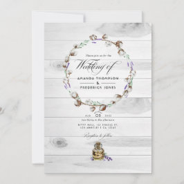 Convites Casamento Código QR de Algodão Lavanda Rústico no 