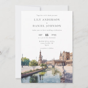 Convites Casamento Código QR de Aquarela em Sevilha Espanha