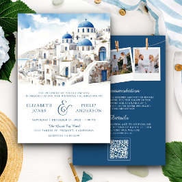 Convites Casamento Código QR de Aquarela Santorini Grécia