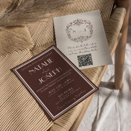 Convites Casamento Código QR de Chocolate Marrom Classe Din