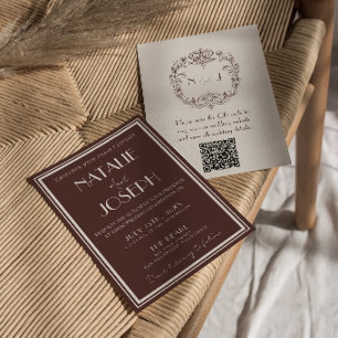 Convites Casamento Código QR de Chocolate Marrom Classe Din