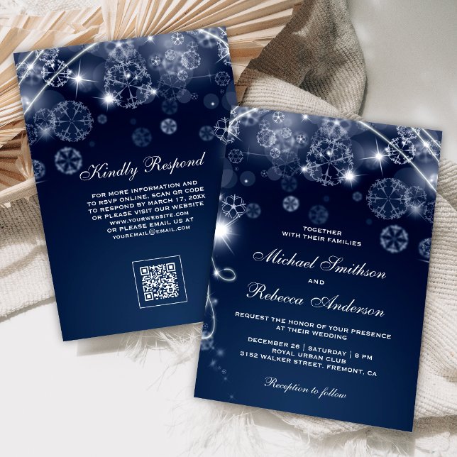 Convites Casamento Código QR de Flocos de Neve do País das  (Criador carregado)