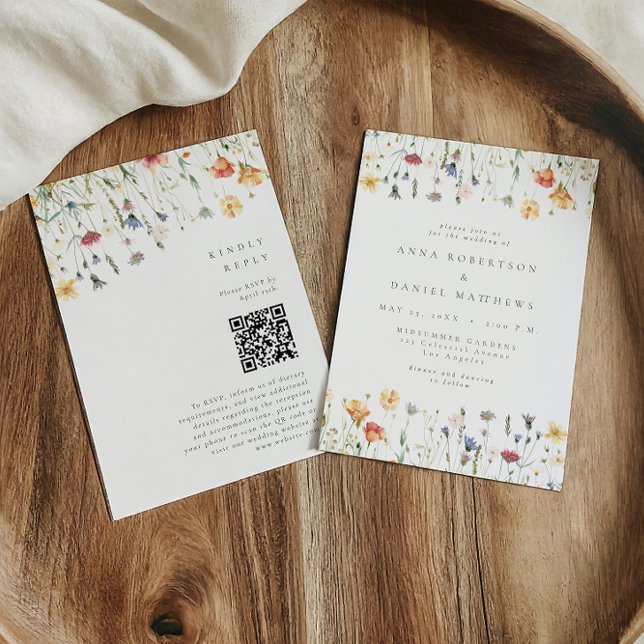Convites Casamento Código QR de Flor Silvestre Boho Primave (Criador carregado)