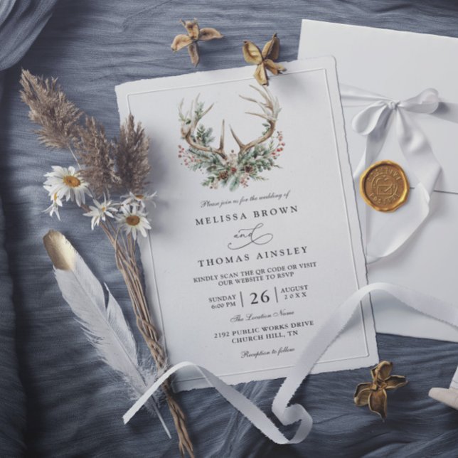 Convites Casamento Código QR de Floral Rústico de Galhada (Criador carregado)