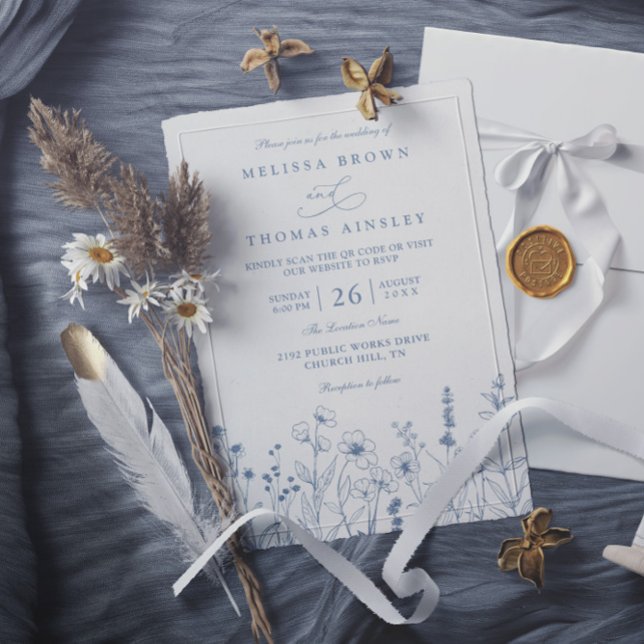 Convites Casamento Código QR de Flores Silvestres Periwinkl (Criador carregado)