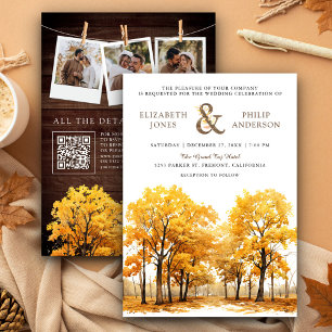 Convites Casamento Código QR de Floresta de Carvalhos no Ou