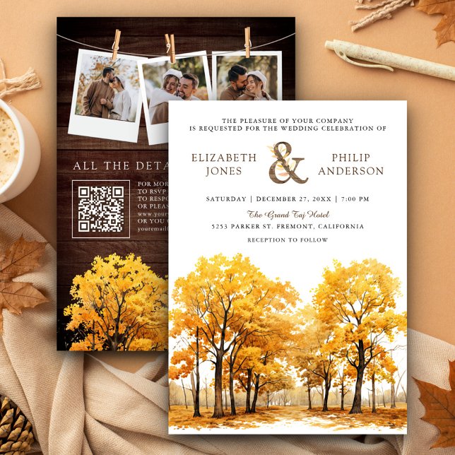 Convites Casamento Código QR de Floresta de Carvalhos no Ou (Criador carregado)