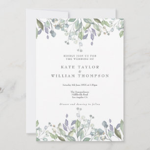 Convites Casamento Código QR de Folhagem Lilás Sage Floral