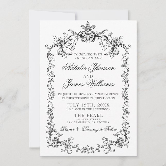 Convites Casamento Código QR de Foto Antiga em Preto e Bran (Frente)